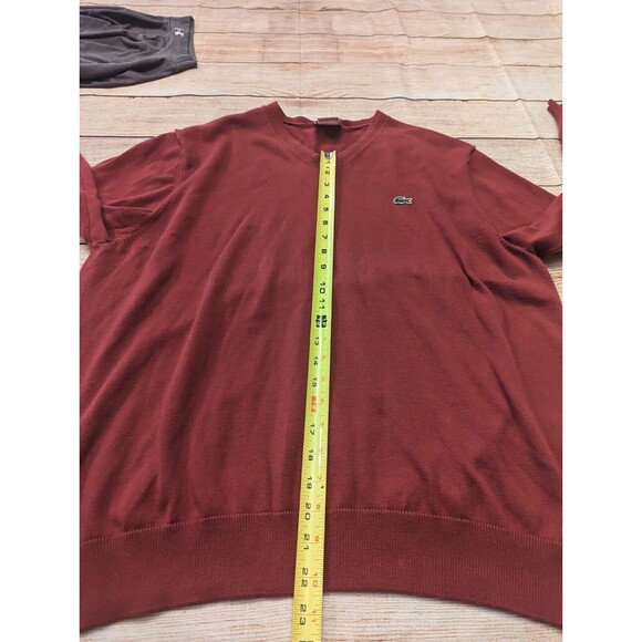 Lacoste Mens Red V-Neck Cotton Sweater Size 7 XL - Picture 7 of 7